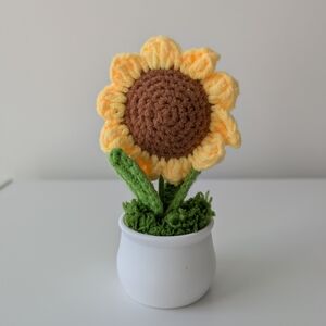 Crocheted Sunflower in White Pot